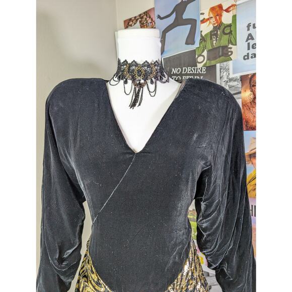 Vintage 80s Velvet Goth Dress - Picture 4 of 6